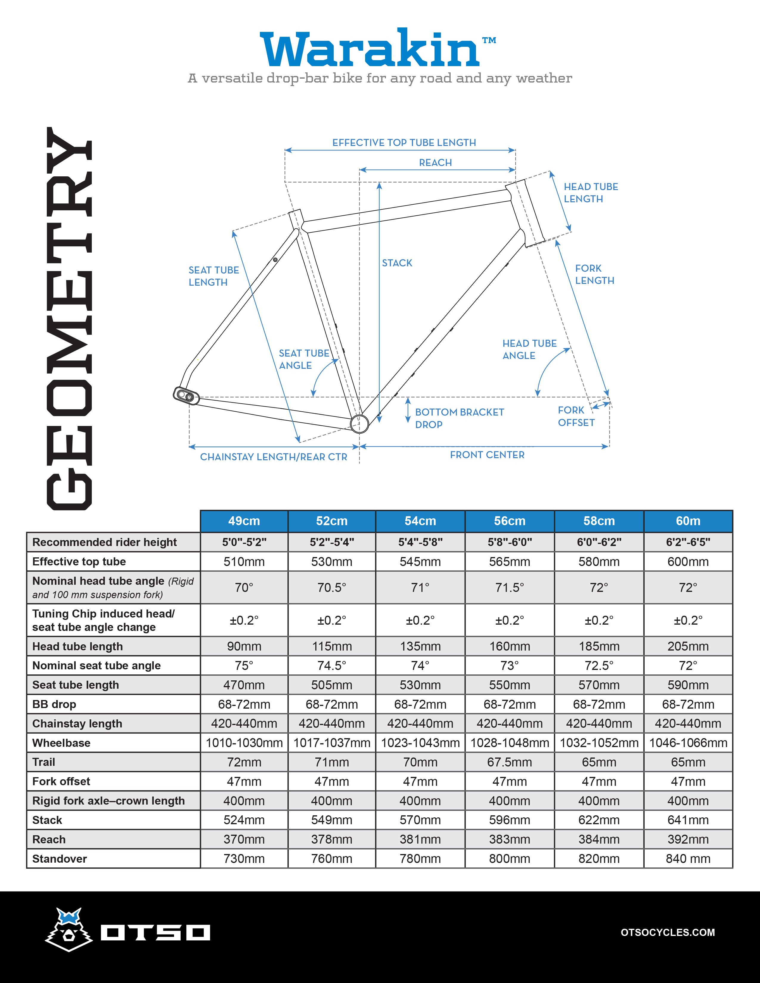 Warakin Stainless Bike Pre-2021 Geometry