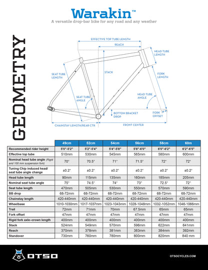Warakin Stainless Bike Pre-2021 Geometry