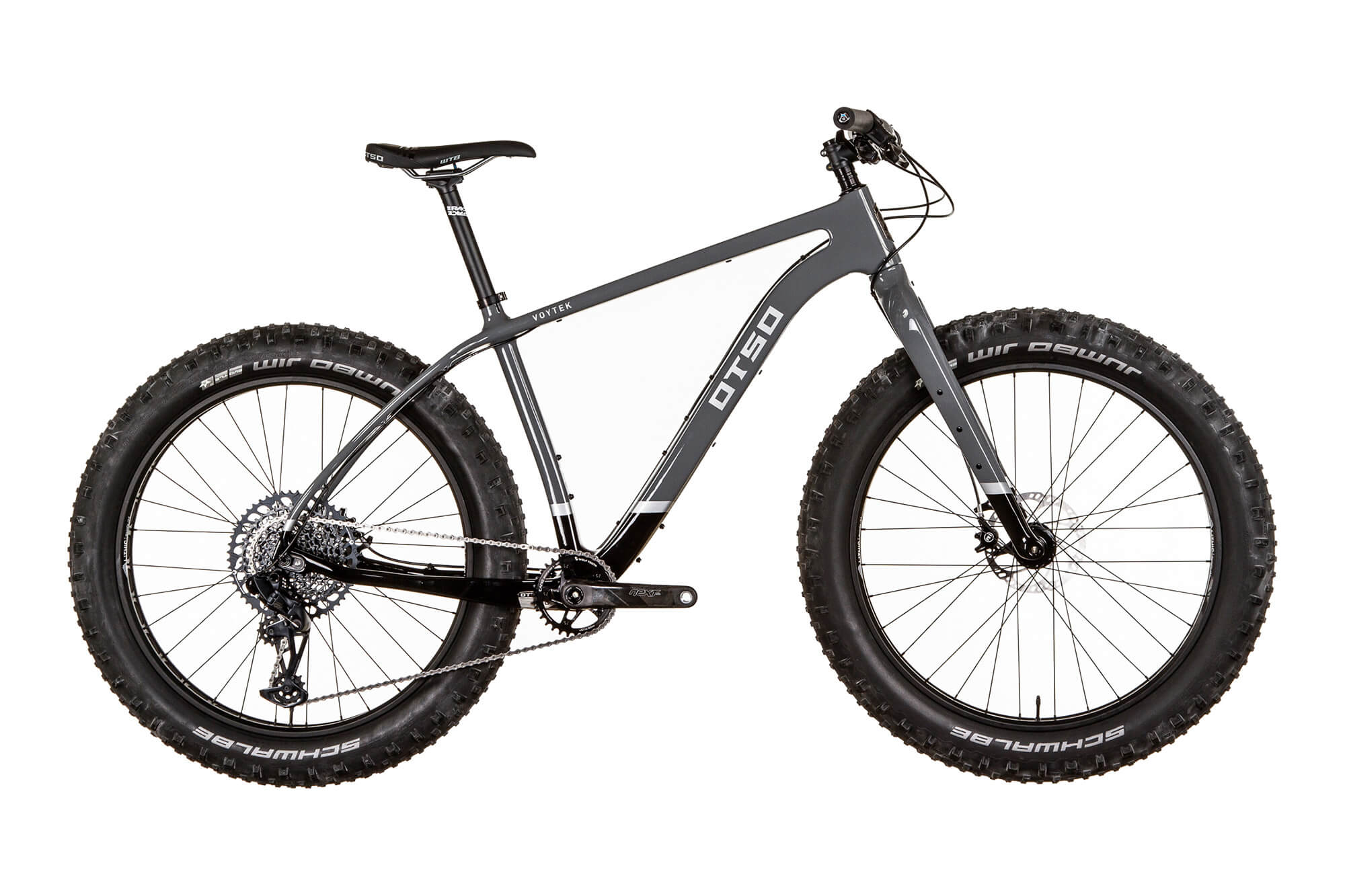 Fat Bike Voytek Otso Winter snow riding, Gray Black color side view Jumbo Jim tires